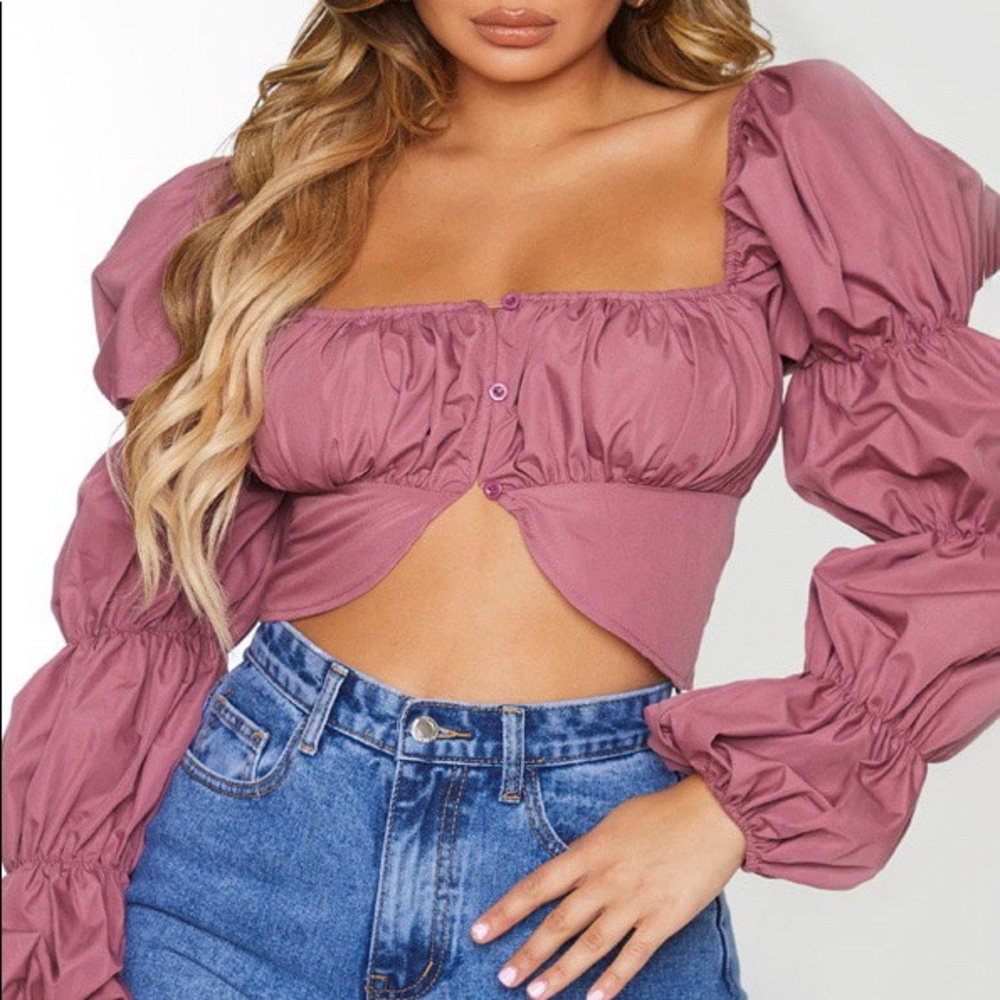 PrettyLittleThing Mauve Puff Sleeve Crop Top size 4